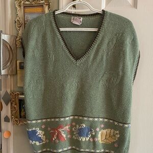 Vintage SKYR Sportswear Sage Green Autumn Fall Leaves Sweater Vest Sz L